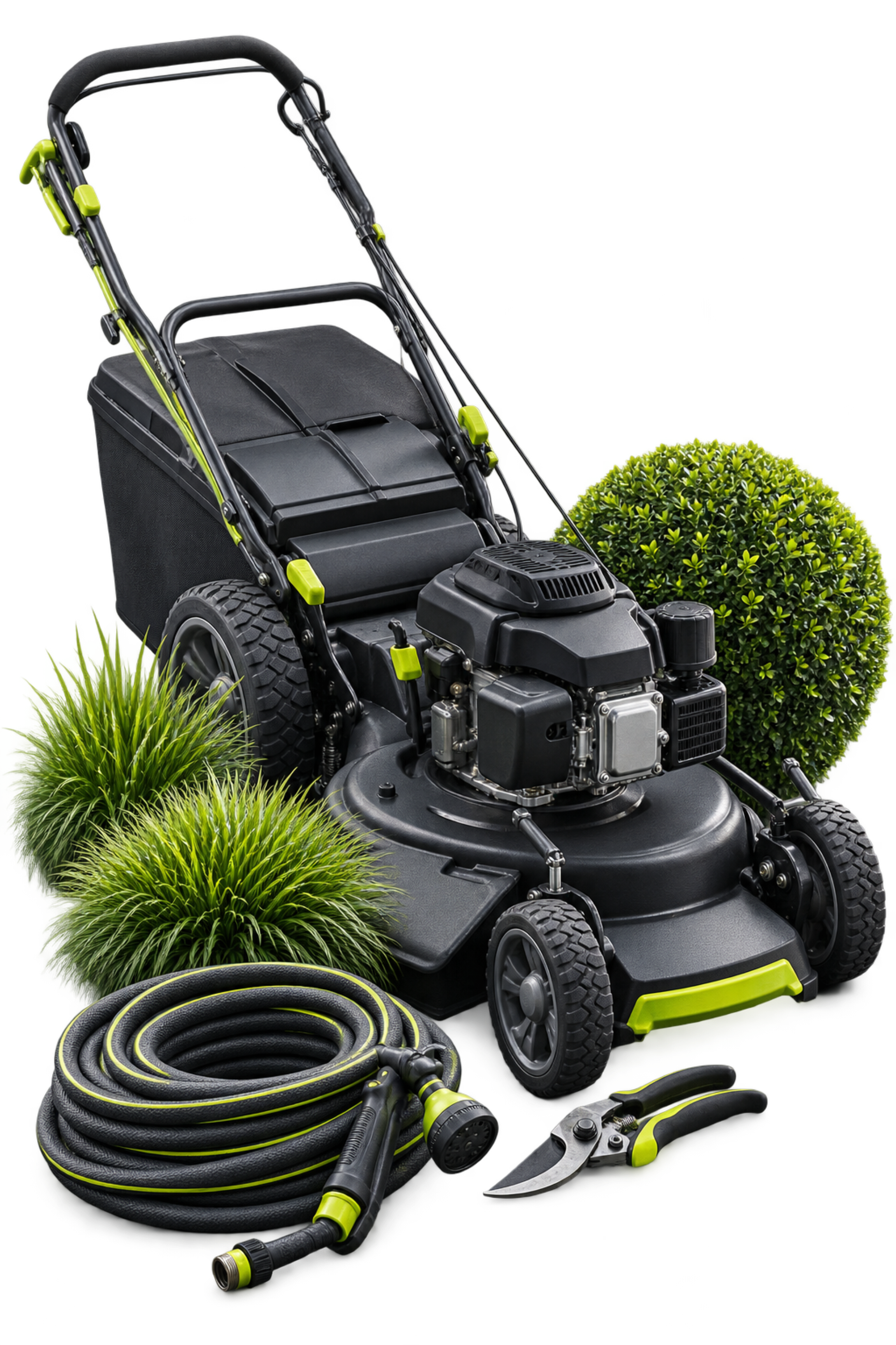 3D lawn mower with a grass and leaf detail