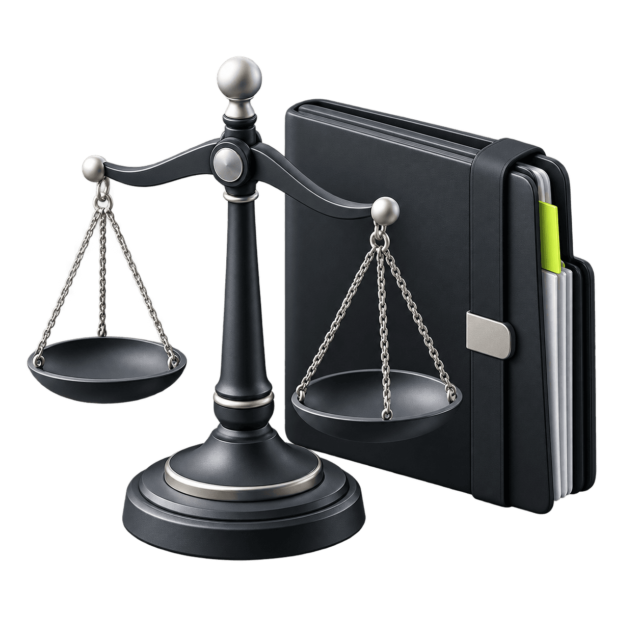 3D legal scales and case file
